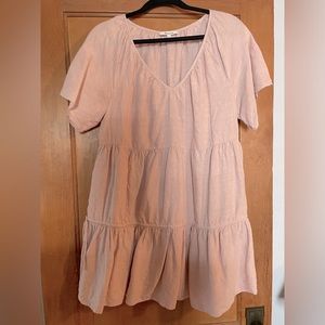 Madewell Pastel Rose Tiered Mini Dress with side Ties and Pockets